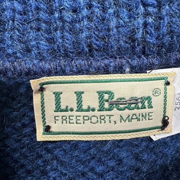 Vintage LL Bean Sweater Mens Large Blue Wool Nylon Shawl Collar Pullover USA 80s - Picture 5 of 11